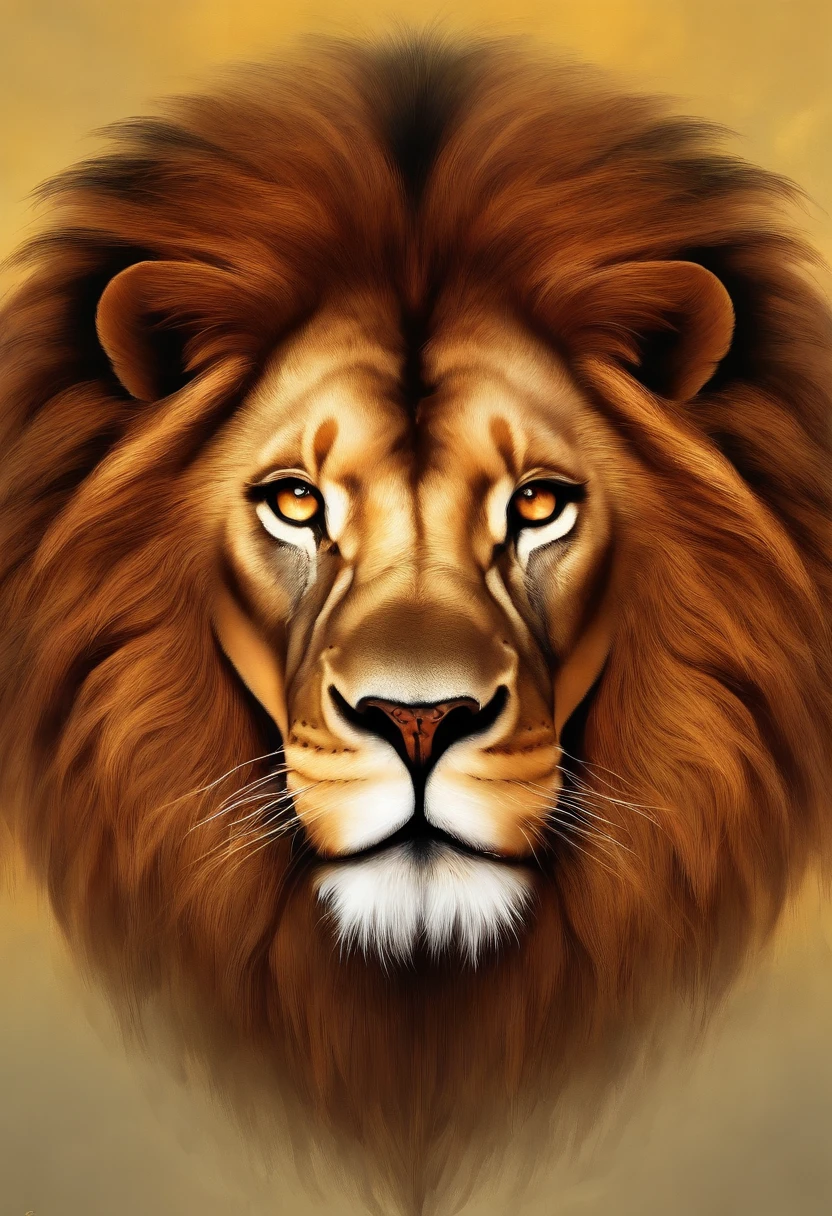 A legendary lion emerges as the embodiment of nature's fury. His face is the purest expression of strength, power, admiration and inspiration. His yellow eyes like blades of fire.
The presence of the lion inspires awe and fear, as it harnesses the power of nature itself. The lion reigns supreme, epic, cataclysmic and transcendent, evoking the power of his ancestors.
Style: Ultra-realistic digital painting with intricate details and a dynamic interplay of colors. Execution: Rendered in a hyper-realistic style, using advanced digital techniques to capture the animal's expression of strength, power and celestial energy.