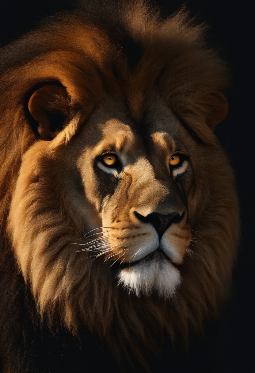 A legendary lion emerges as the embodiment of nature's fury. His face is the purest expression of strength, power, admiration and inspiration. His yellow eyes like blades of fire.
The presence of the lion inspires awe and fear, as it harnesses the power of nature itself. The lion reigns supreme, epic, cataclysmic and transcendent, evoking the power of his ancestors.
Style: Ultra-realistic digital painting with intricate details and a dynamic interplay of colors. Execution: Rendered in a hyper-realistic style, using advanced digital techniques to capture the animal's expression of strength, power and celestial energy.