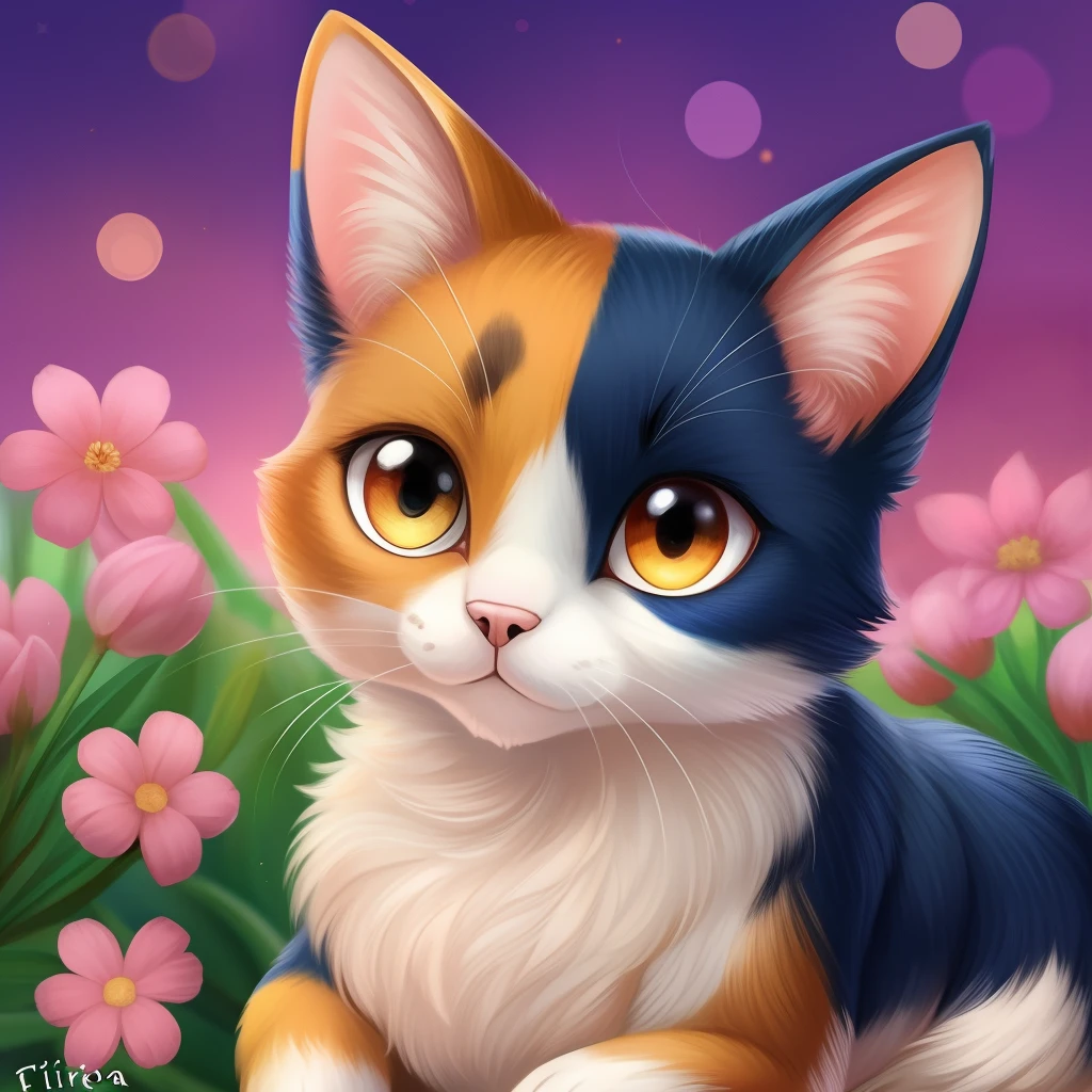 Fileira de cerejeiras em flor, Calico cat