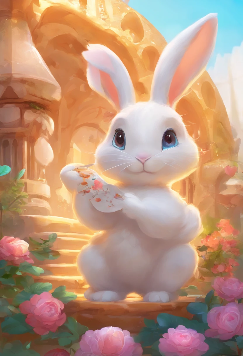 Q version of the rabbit，Cute and cute，Moon cake，laurel，themoon，The light is depicted in detail，orange tint，oc rendered，high qulity，tmasterpiece，Hyper-realistic，Ultra photo realsisim，8K，super-fine，ultra - detailed，Ultra-wide angle of view，dynamic viewing angle