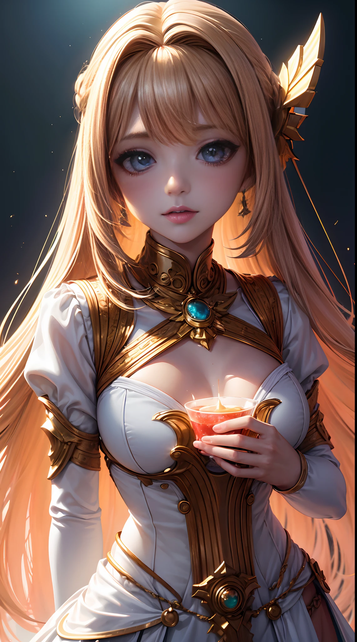 (melhor qualidade,4k,8k,Altas,master part:1.2),ultra-detalhado,Physically-based rendering,vivid colors,cabelos longos,feminine features,lindos olhos cintilantes,bright lips,pele brilhante,vestido dourado,sedutora e sedutora,postura graciosa,Dazzling aesthetics,fotografia profissional,studio lighting,retrato,Paleta de cores quentes,Soft and flattering lighting effects.