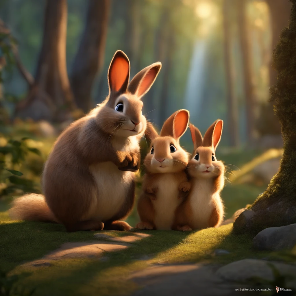 Film image quality, Disney Animation, style of disney animation, Disney Movie Animation, 3D Movies, Estilo chino, Conejo explorador, Caminando por el colorido bosque, con sus amigos animales, Disco duro, Pintura infantil, Profundidad de campos, luz Alta, Luz real, Rastreo de rayas, OC renderizado, hyper-realistic, La mejor calidad, 8k, Obras maestras, super fine, Old pubic detailed, anatomy correct, sharp focus on eyes, Bokeh, Los rasgos faciales se describen cuidadosamente