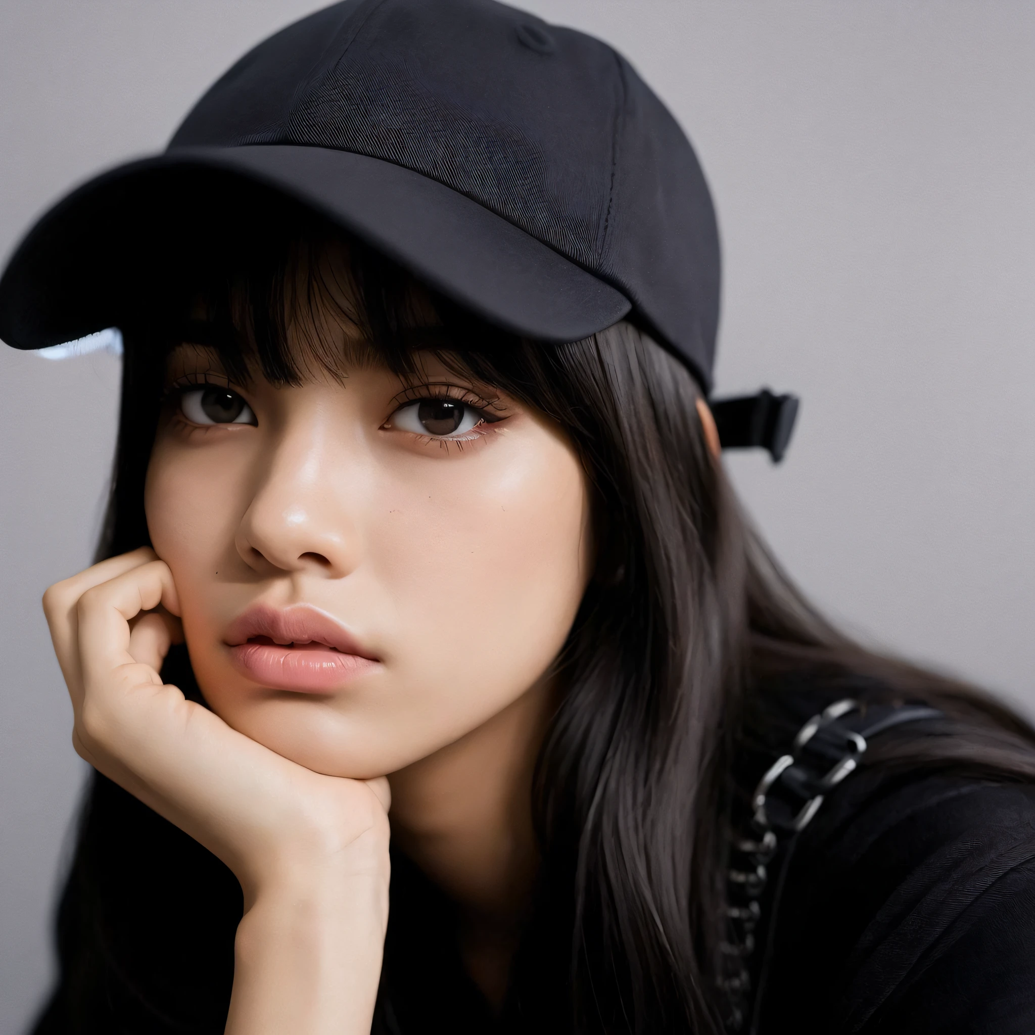 Mujer con sombrero negro y camisa negra, Retrato de Jossi de Blackpink, Retrato Jisoo Blackpink, Ella tiene el pelo negro con flequillo, Jossi de Blackpink, Lalisa Manobal, Blackpink Jennie, Lalisa Manoban de Blackpink, Jisoo de Blackpink, Parque Roseanne de Blackpink, Bae Suzy, con flequillo, Jisoo de Blackpink