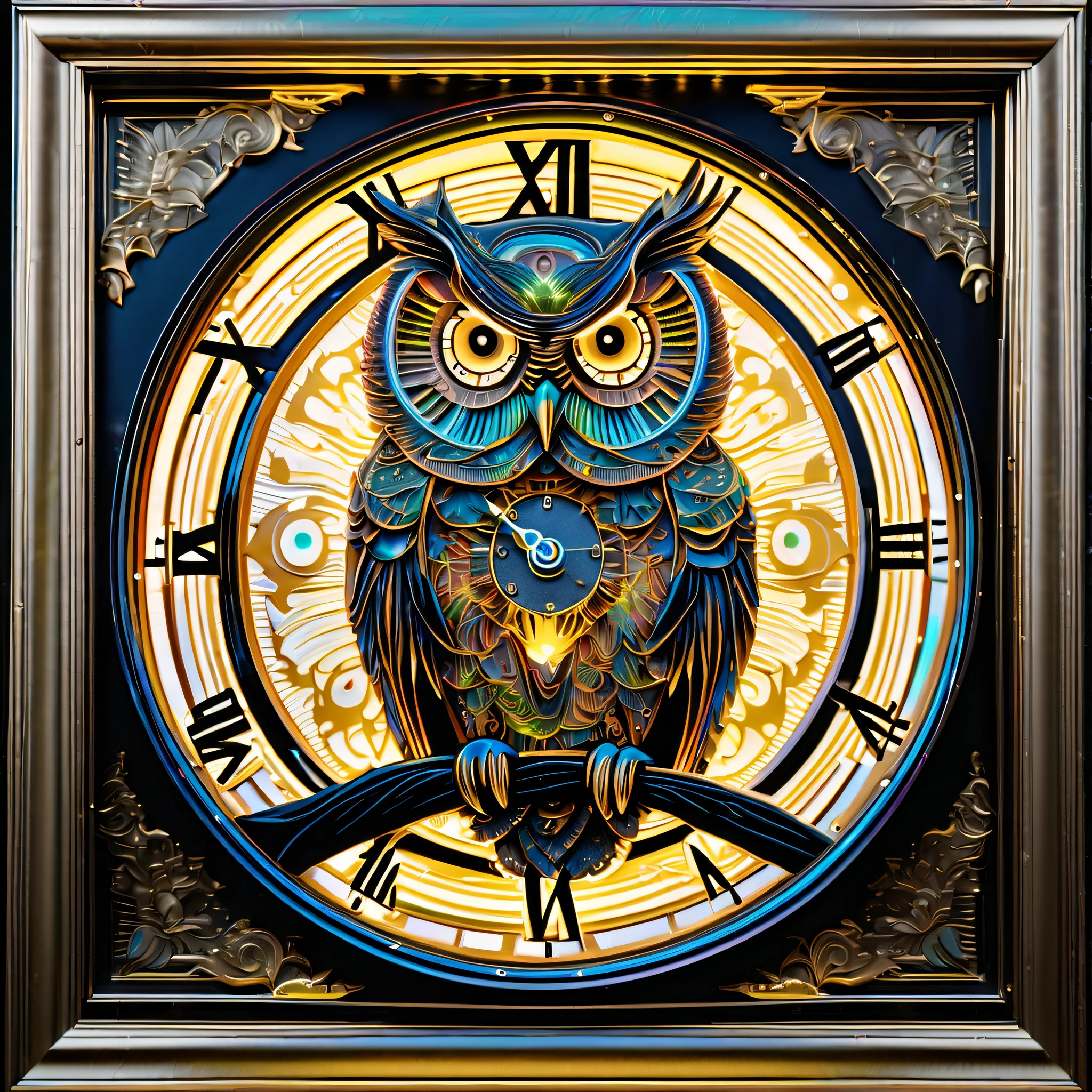 (((stunning line art of luminescent holographic clock owl:1.3))), luxurious, mesmerizing back-glow that evokes the feeling of a starry night, (intricate details:1.3), intricate insane details, superior quality, top-quality, highest quality, true masterpiece, illuminated, essence of a starry night, (ultimate picture quality:1.2), (((stunning rich colored oil painting:1.3))), (((ultimate quality:1.3))), (((intricate insane detail:1.3))), (((extremely intricate details:1.3))), high resolution, highest quality, highly quality, (((meticulously detailed grunge style:1.3))),