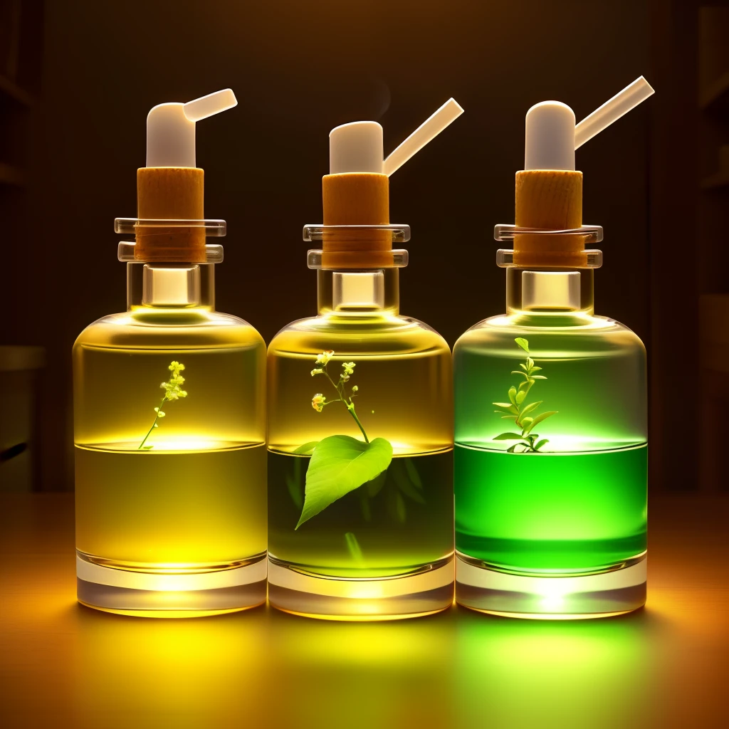 Scientific Aromatherapy. Essential oils in the laboratory with plants being distilled