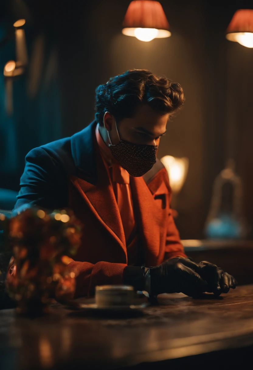Crie um personagem pra canal de YouTube, of mystery , What appears to be a detective wearing a mask, roupa social