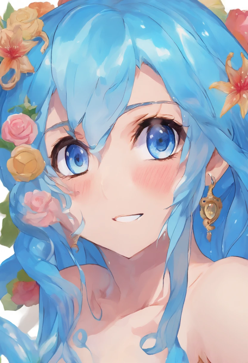 Girl made out of blue slime, slimes, blue slime, lustful, no clothes, nsfw, ahegao face, rpg slime, hentai