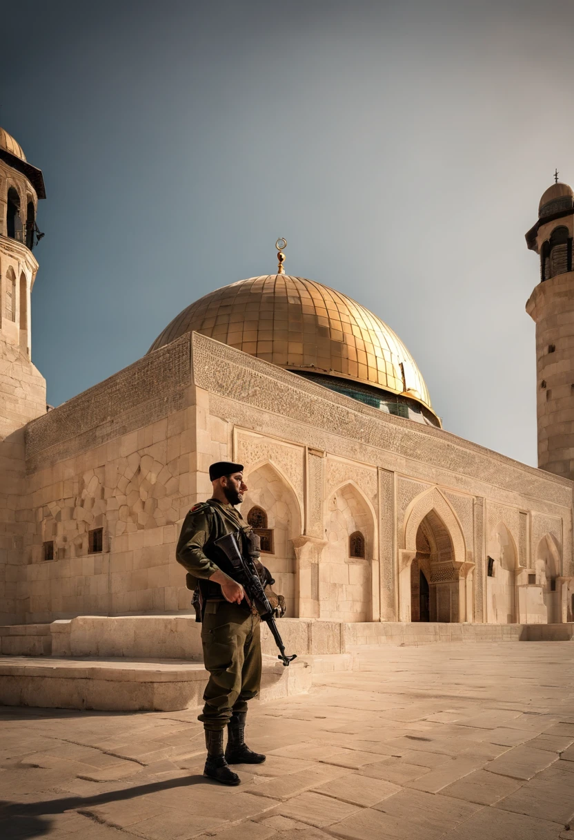 Solider in front of mosque al aqsa