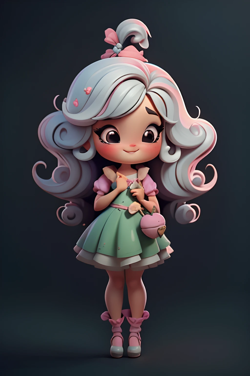 Create an 8K version of the Vanellope von Schweetz Disney character. Boneca Chibi Vanellope von Schweetz : Deve ficar charmoso e bonito, Keep the iconic elements of the original character. Circus of Soleil should have a round face with large dimensions, olhos claros, long eyelashes and rosy cheeks. Seu cabelo deve ser longo e tons preto slime . Vestido bonito: Vestir chibi em um vestido bonito e elegante em tons de rosa e preto . O vestido pode ter babados, renda & detalhes feitos de doces, A reference to the topic of sugar . Add loops or ribbons, Para dar um toque de delicadeza. avental & Arco : Adicione um avental marrom sobre o vestido de Chibi, It is tied at the waist with a thin bow. O avental pode ter pequenos detalhes, como bolsos ou bordados finos. Meias e sapatos bonitos: Complete o look chibi de circo com meias listradas rosa e brancas ou detalhes divertidos. standingn, Coloque sapatos de boneca bonitos, com gravatas ou fivelas. Magic Accessories: Add enchanting accessories to cirque chibi , como no cabelo ou uma tiara com detalhes extravagantes . You can also get your hands on beautiful themed accessories. Certifique-se de adicionar sombras, texturas e detalhes nos cabelos, Chibi Vanellope von Schweetz Ternos & Accessories, to make it even more charming and charming. Give him a smiling expression and a sweet smile on his face, Capturing the essence of the character in a subtle way, lovely hands, Anatomia completa.