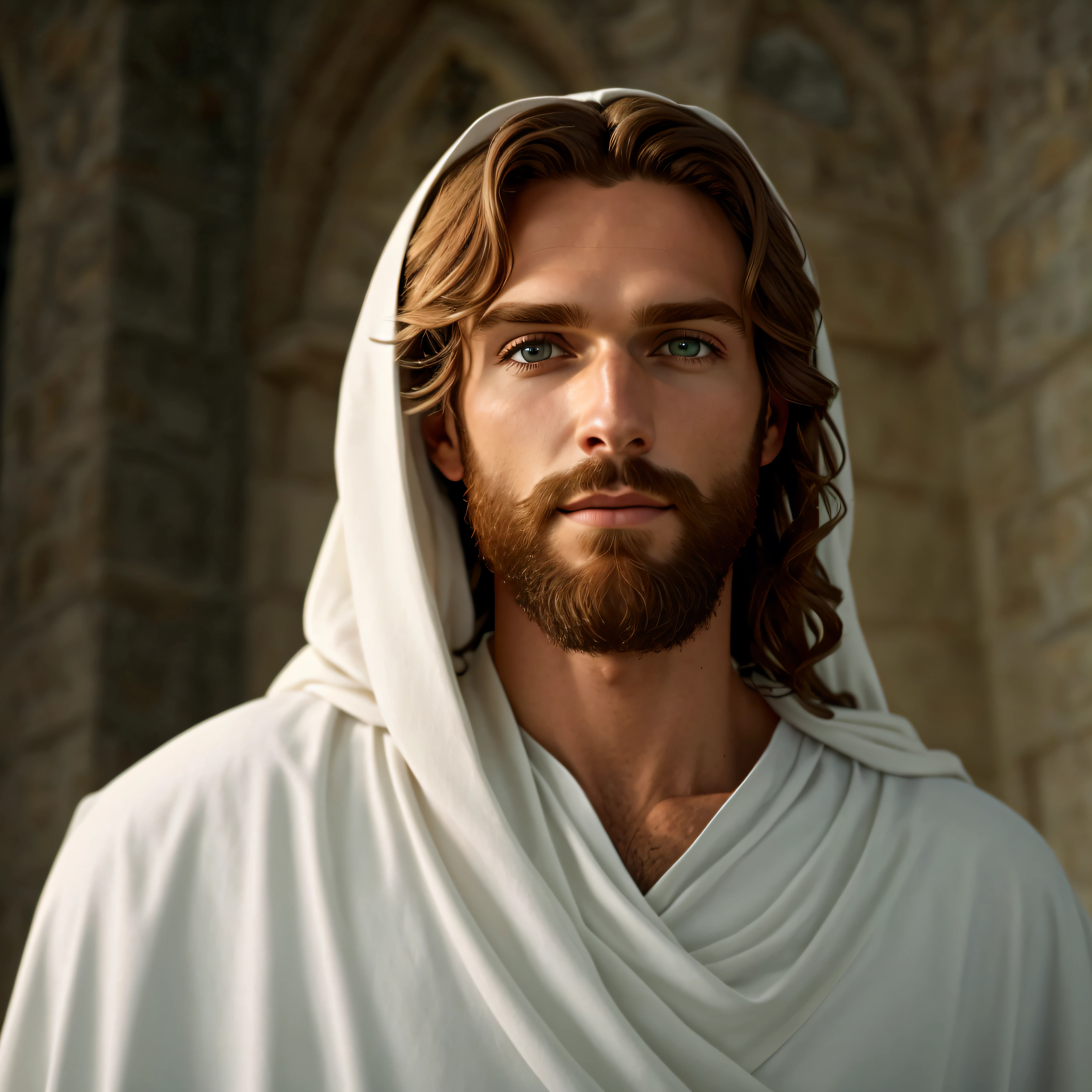 um close up de um homem com barba e um manto branco, Jesus Cristo, Retrato de Jesus Cristo, jesus of nazareth, Jesus, rosto de Jesus, Vestido como Jesus Cristo, Greg Olsen, O Senhor e Salvador, beautiful man, homem bonito, Directed by: Kurt Roesch, Tron legado Jesus Cristo, christian saint, mulher linda, Directed by: Artur Tarnowski