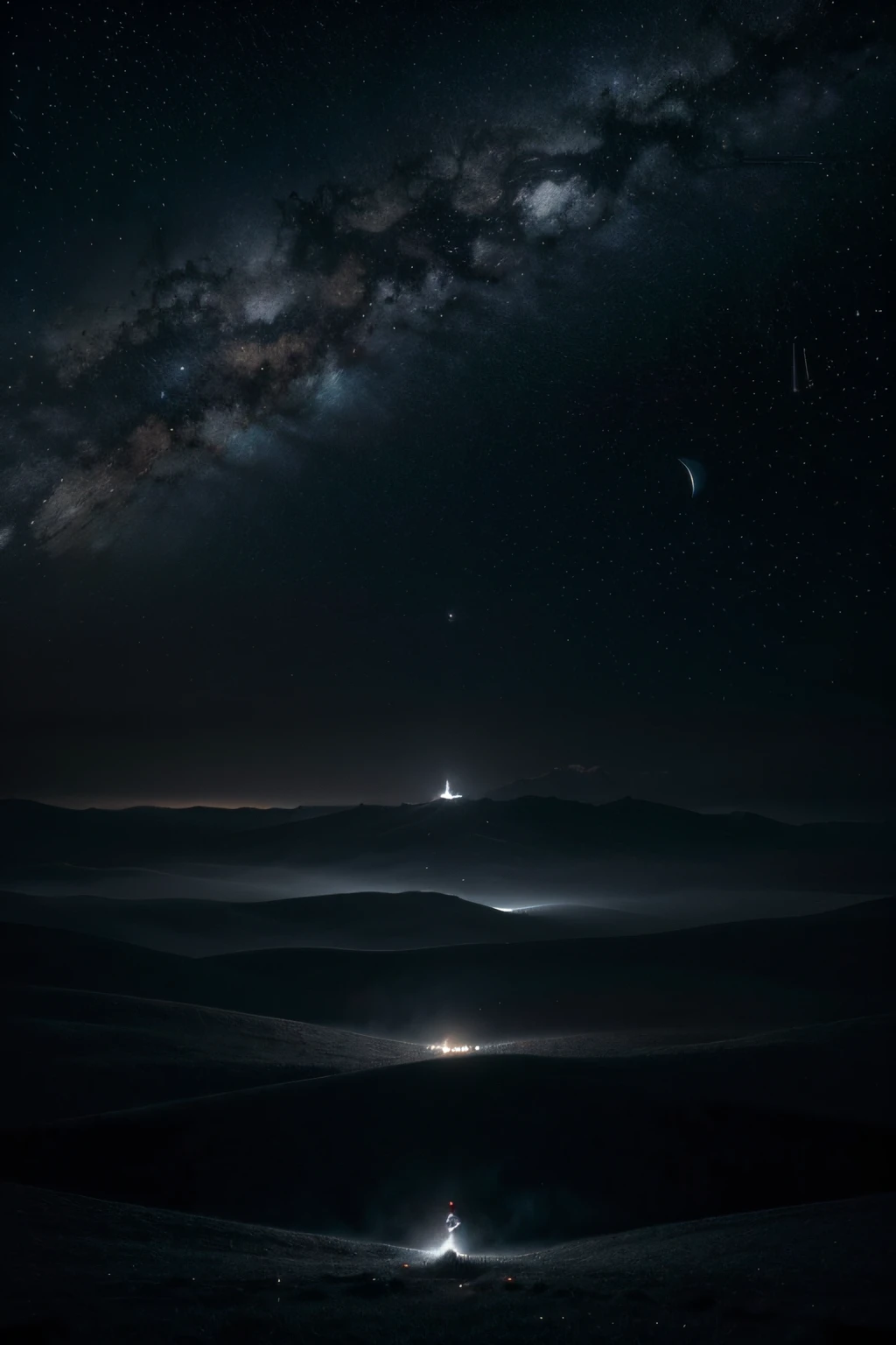 Por favor, Generate a high-resolution image with a dark, starry background. The night sky should be filled with bright stars that create a sense of depth and mystery.
Include a subtle cloud of smoke in the image to add an atmospheric element. The smoke should blend organically with the starry background, creating an ethereal and mysterious atmosphere.
As cores na imagem devem ser profissionais, with a balance of tones that enhance the contrast between the bright stars and the dark background, as well as adding depth to the composition.
Certifique-se de que a imagem seja altamente detalhada, with individual stars clearly visible and a realistic texture in the smoke. The image should evoke a cinematic feel that inspires contemplation and a connection to the universe.
Do not include any other elements in the image, except for the starry background and smoke mentioned earlier. The goal is to create a visually impactful scene with the simplicity of these elements