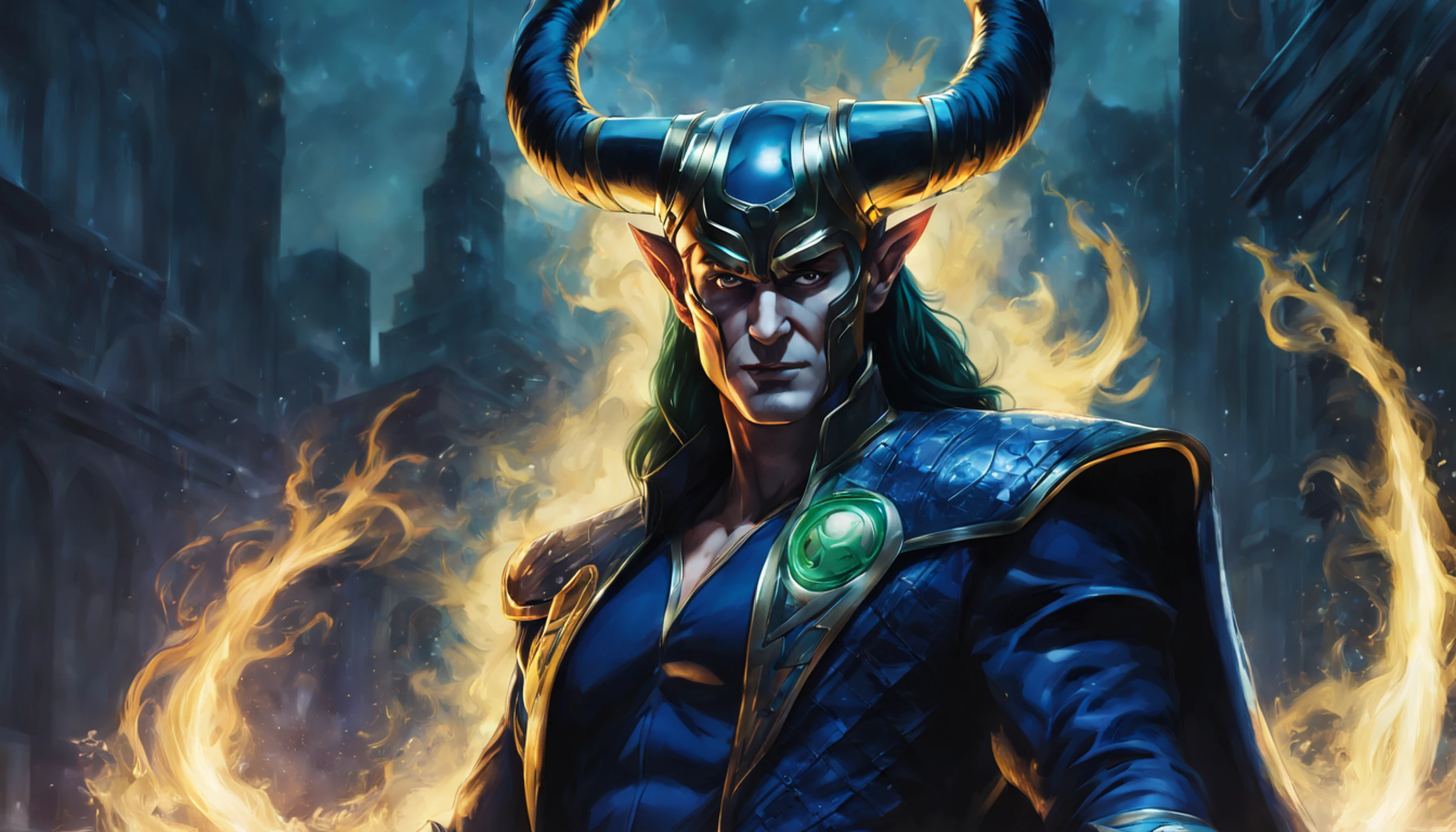 fechar para cima, Loki из Marvel Comics, ghost, Escuro, lo gothic, ..3d, ultra detalhado, blue transparent smoke around, estilo realista, Lagoa da Noite Velha, corpo inteiro,