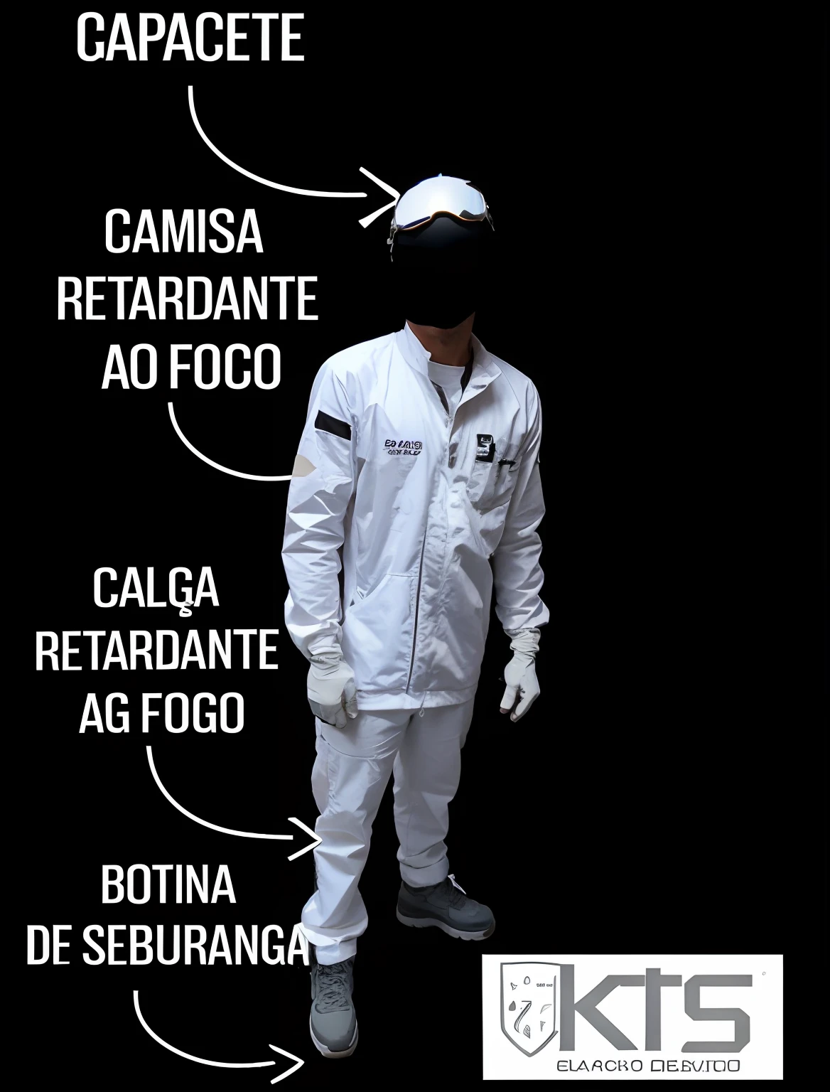 Colocar fundo branco, Writing in black add a male face with goggles and protective gloves