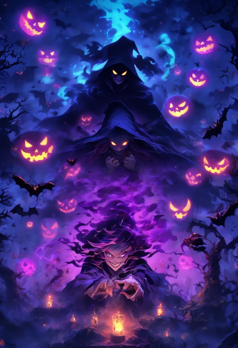 (best quality,4k,highres),(realistic:1.37),ultra-detailed,gloomy,horror,witch,insane,casting,purple skull based glowing spells,dark forest,moonlight,thick fog,bats flying,burning candles,spellbook,spider webs,broomstick,witch hat,long wavy hair,piercing eyes,pale face,creepy smile,demonic ritual,enchanted potions,mystical symbols,cackling laughter,haunted atmosphere,ominous shadows,hauntingly beautiful,otherworldly,macabre,spooky,gothic,nightmare-inducing,terrifying。