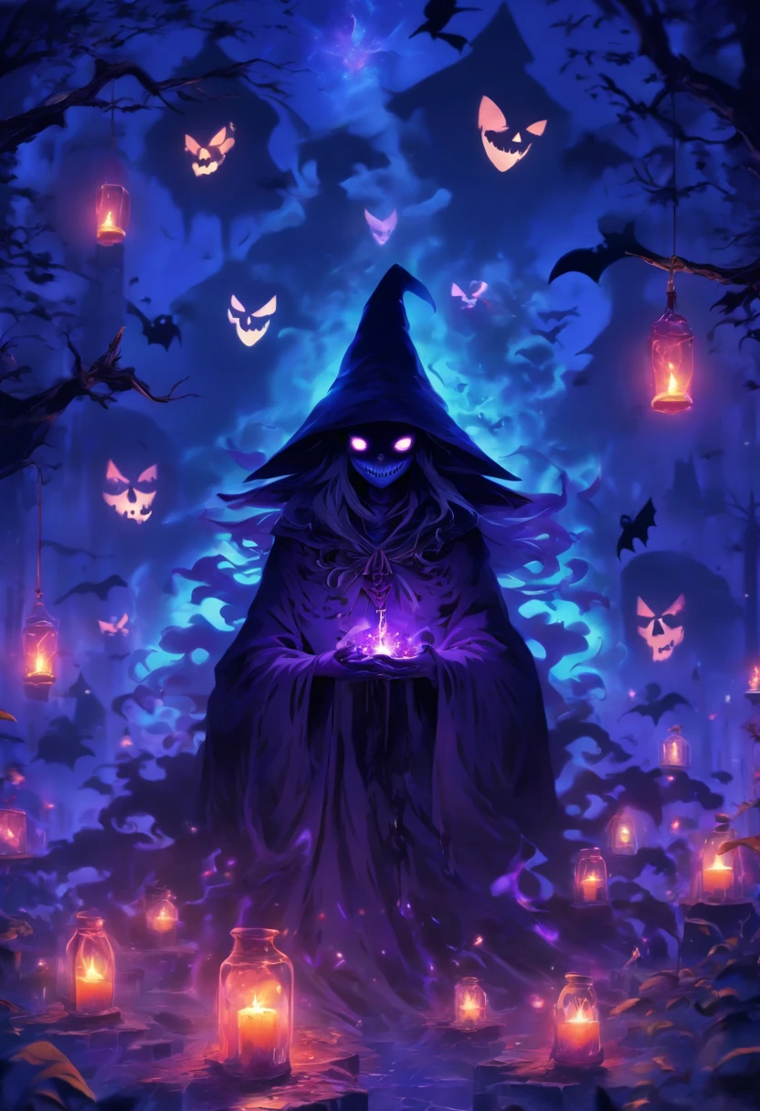 (best quality,4k,highres),(realistic:1.37),ultra-detailed,gloomy,horror,witch,insane,casting,purple skull based glowing spells,dark forest,moonlight,thick fog,bats flying,burning candles,spellbook,spider webs,broomstick,witch hat,long wavy hair,piercing eyes,pale face,creepy smile,demonic ritual,enchanted potions,mystical symbols,cackling laughter,haunted atmosphere,ominous shadows,hauntingly beautiful,otherworldly,macabre,spooky,gothic,nightmare-inducing,terrifying。