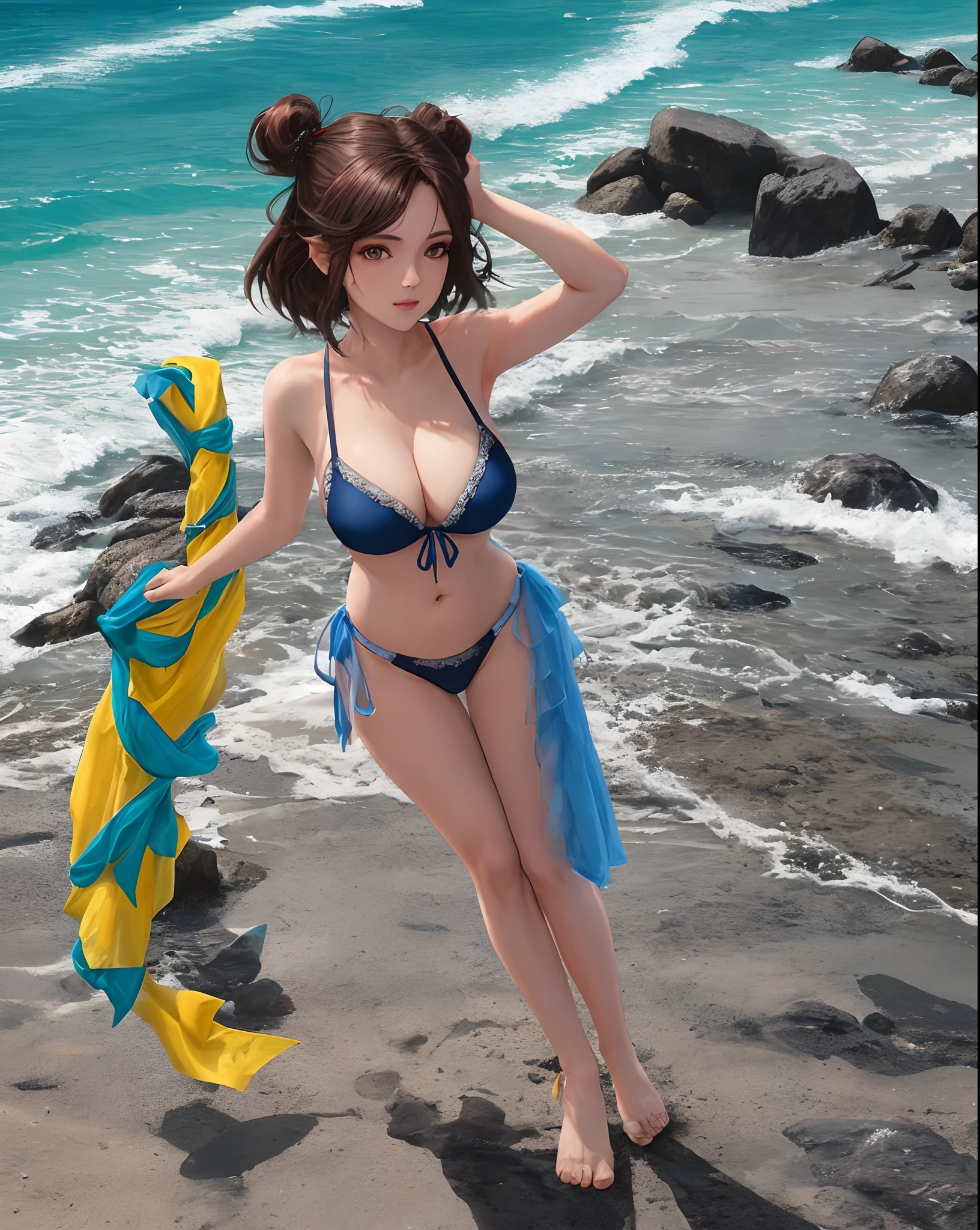 Mulher forte com roupas de academia na Luz do sol praia
