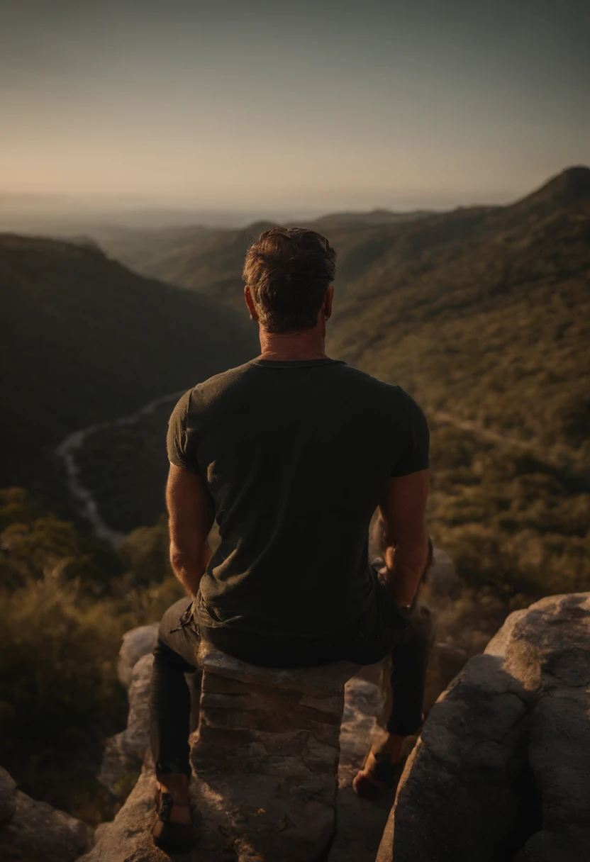 Um homem velho sentado em agradecimento, no alto de uma montanha, paisagem linda, cinematografic, imagem 8k, roupas cobrindo todo o corpo, Hands close to each other, meditation, agradecimento, cabelos calvos, sereno, olhos entre abertos, pernas encolhidas, sentado, rosto levemente levantado para o alto, mas na altura do peito, cabelos calvos, homem cubano, sul americano.