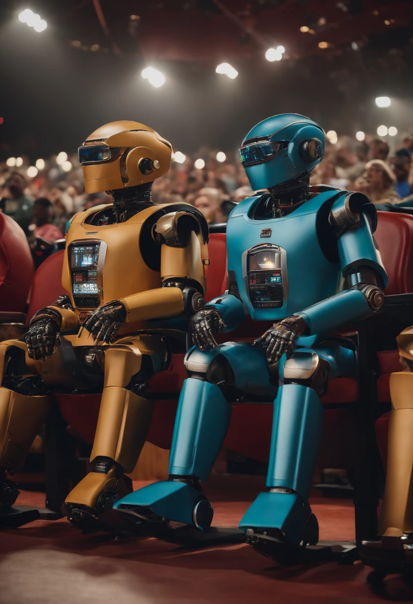 robots on audience seat watching nfl game, high quality, cinematic -