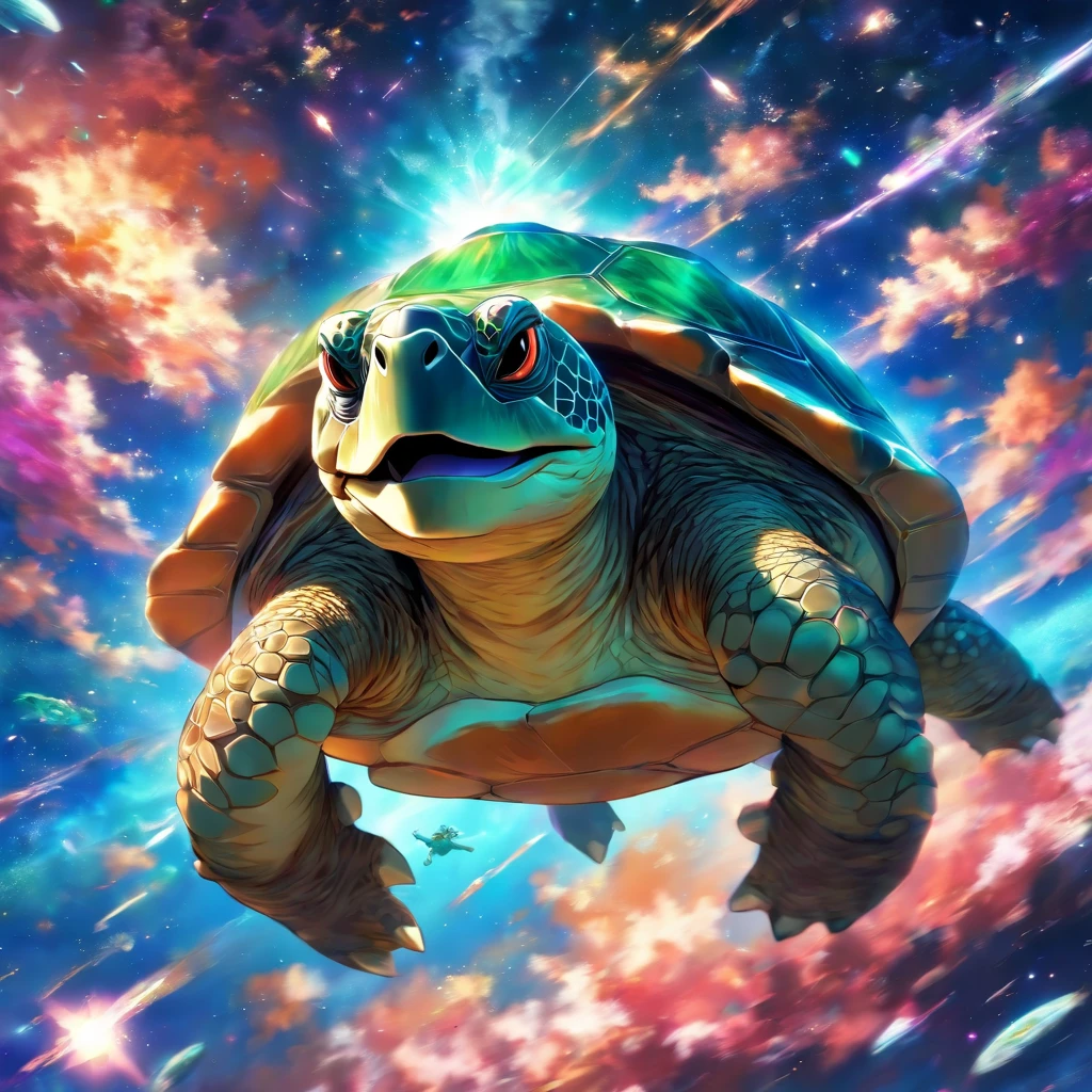 Giant turtle flying through space