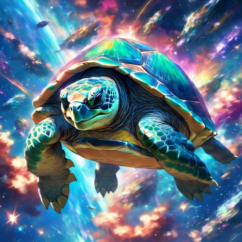 Giant turtle flying through space