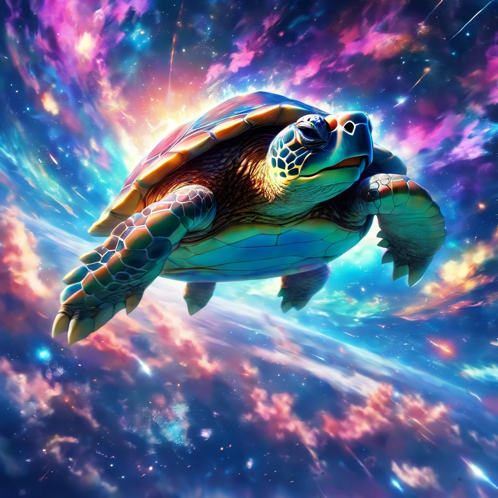 Giant turtle flying through space
