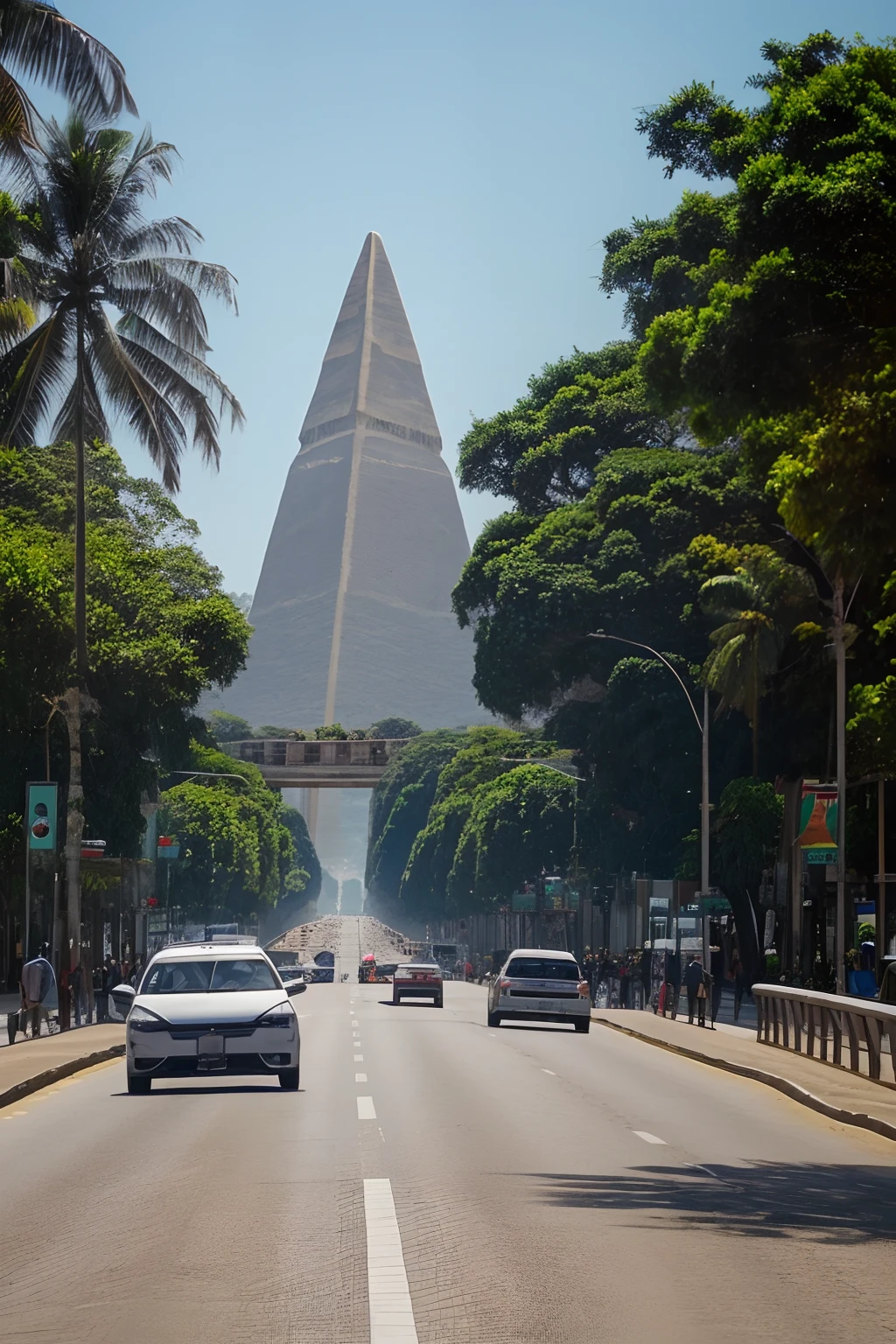 ((as piramides)) ((fundo e altas)) na frente um rio, uma avenida na frente