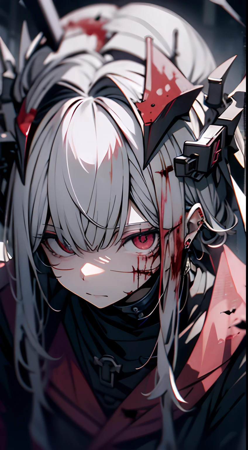 dead body、Blood everywhere、blood splashing、dark hue、Red hue、
