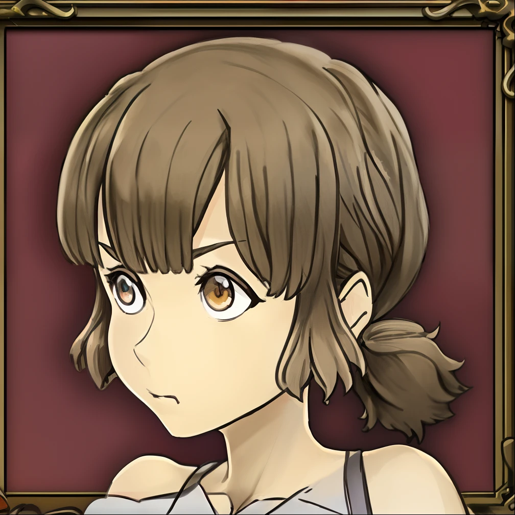 Cartoon photo close-up of a woman in a ponytail, Character Selection Portrait, crisp clear rpg portrait, anime woman headshot profile, Female protagonist, Female protagonist 👀 :8, character icon, Symmetrical Portrait RPG Avatar, halfbody headshot, haibane renmei, maya takamura, illustrious makinami, portrait of lain iwakura