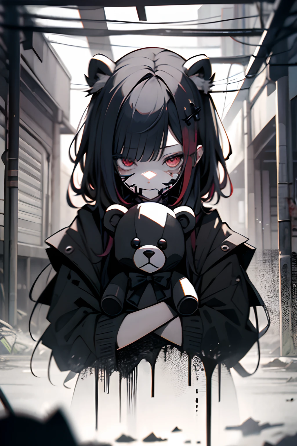 teddy bears、teddy bears、dead body、Blood everywhere、blood splashing、dark hue、Red hue、shinigami