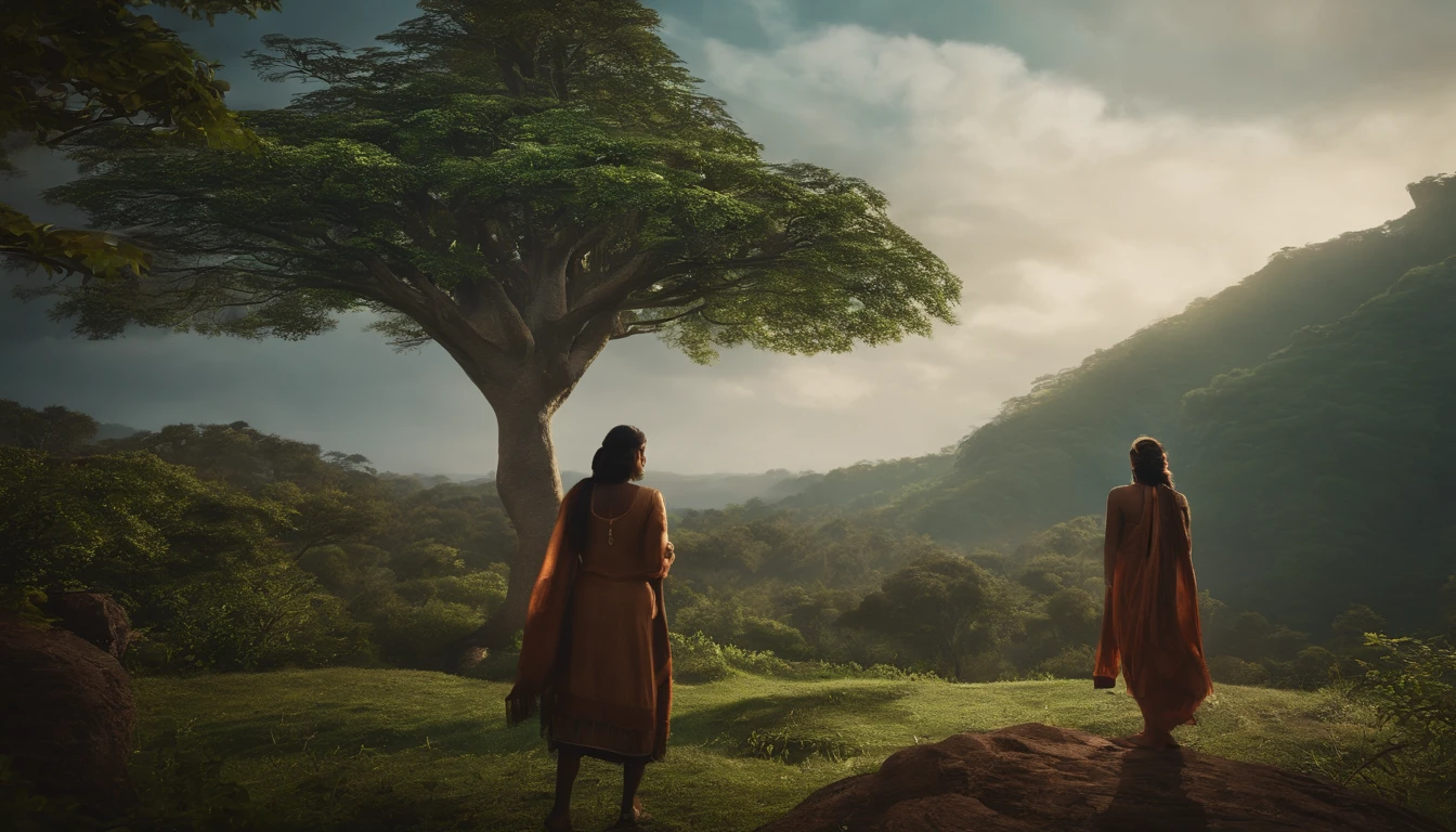 (((Indigenous)))best quality, ultra-high resolution, CG detalhado 4K, piece of master, Corte Divina, Judgment, Indigenous Deuses, mitologia, templo na floresta de diamantes verdes, Tree Palace, Roupas modernas indianas, bille, esthetic, Beautiful image, centralizado na tela