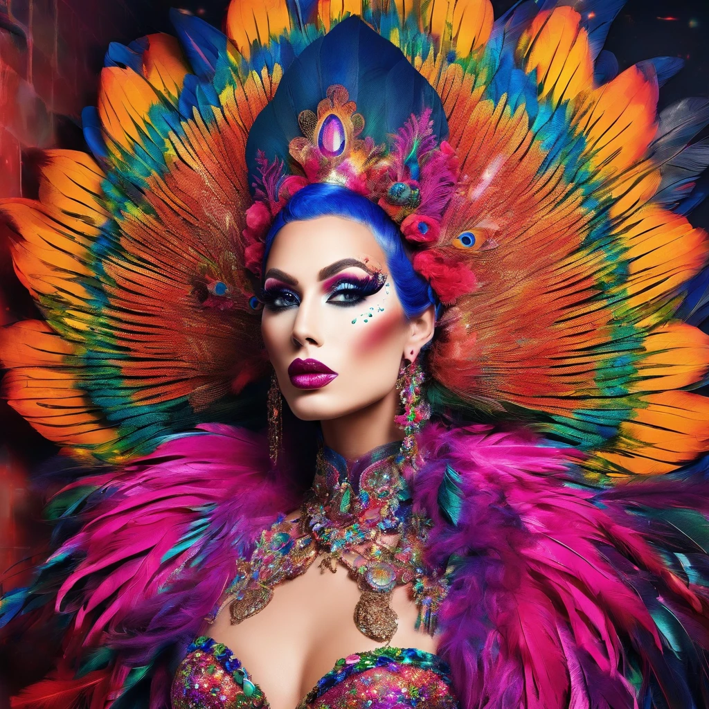 Foto de Lady GaGa textura 4K, vestido de cadenas,joyas y diamantes naranja,neon,cabello extravagante, imagen en 8k, alta costura, flashes, alta calidad de imagen,vestido neon, rostro realista, varias poses corporales, cuerpo completo, imagen 8k, Sharp image,HD, gafas azules, rostro HD,fondo de galaxia, Very sharp and detailed face
