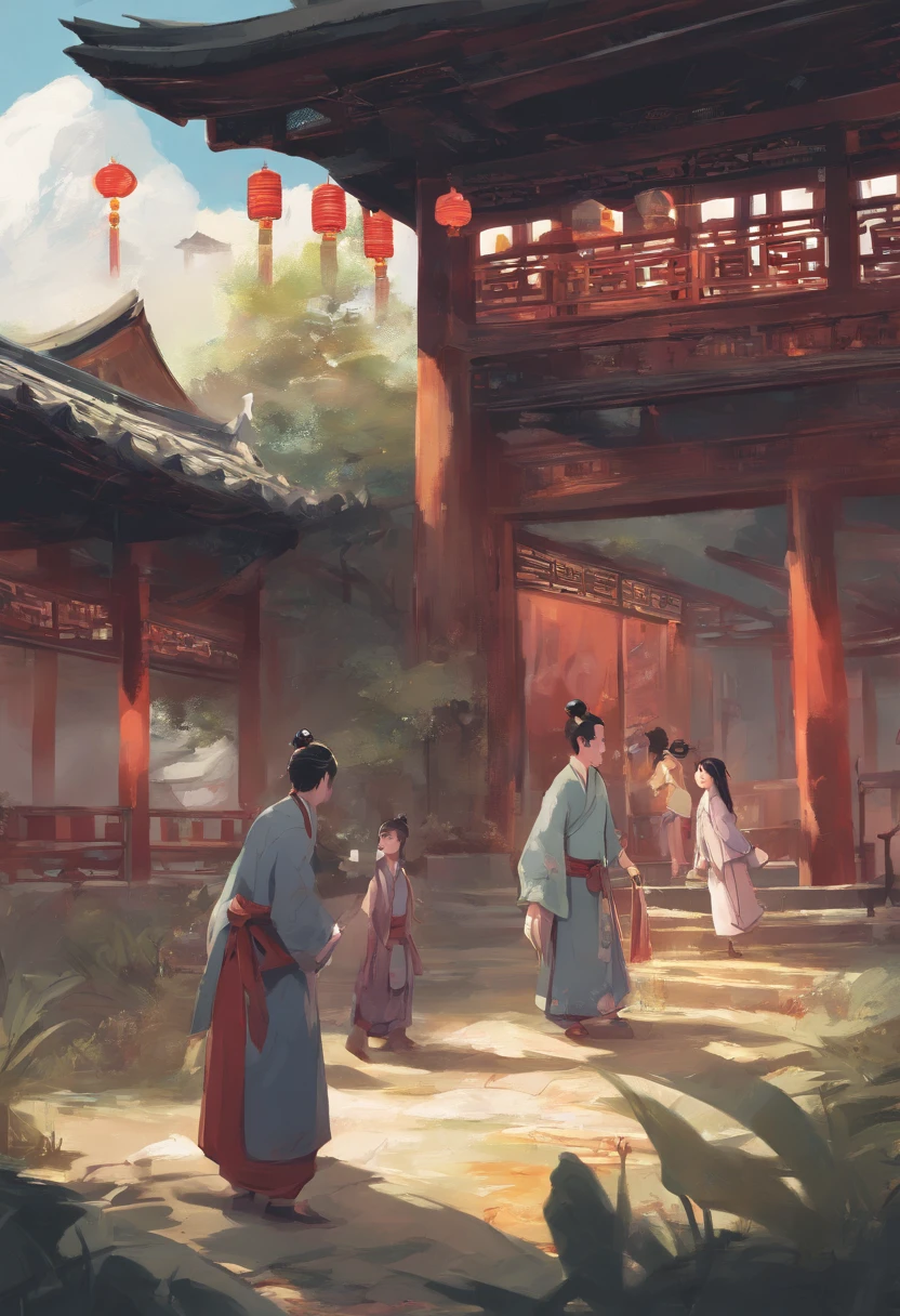 The family gathered around to watch a child catch the week,Chinese style