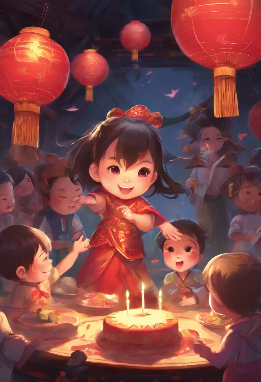 Chinese children celebrate their first birthday, anime big breast, hyper HD, Best quality