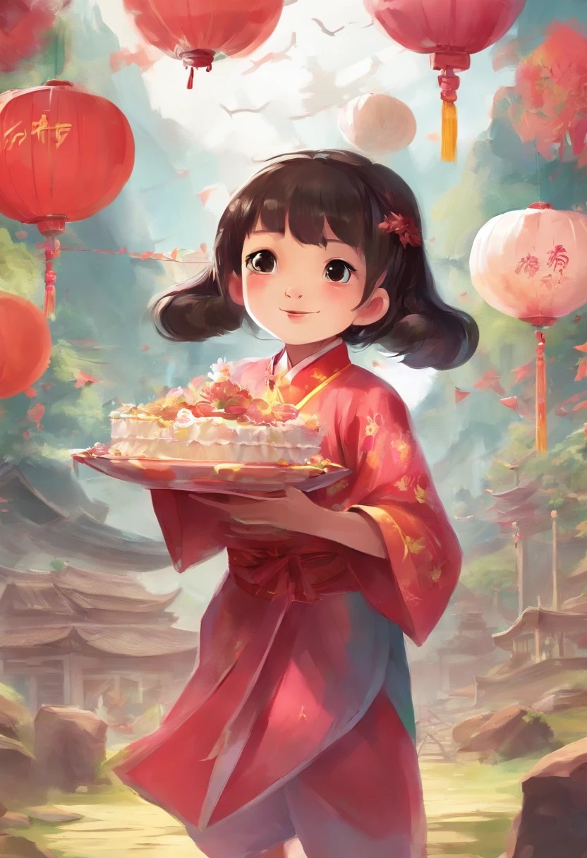 Chinese  celebrate their first birthday, anime big breast, hyper HD, Best quality