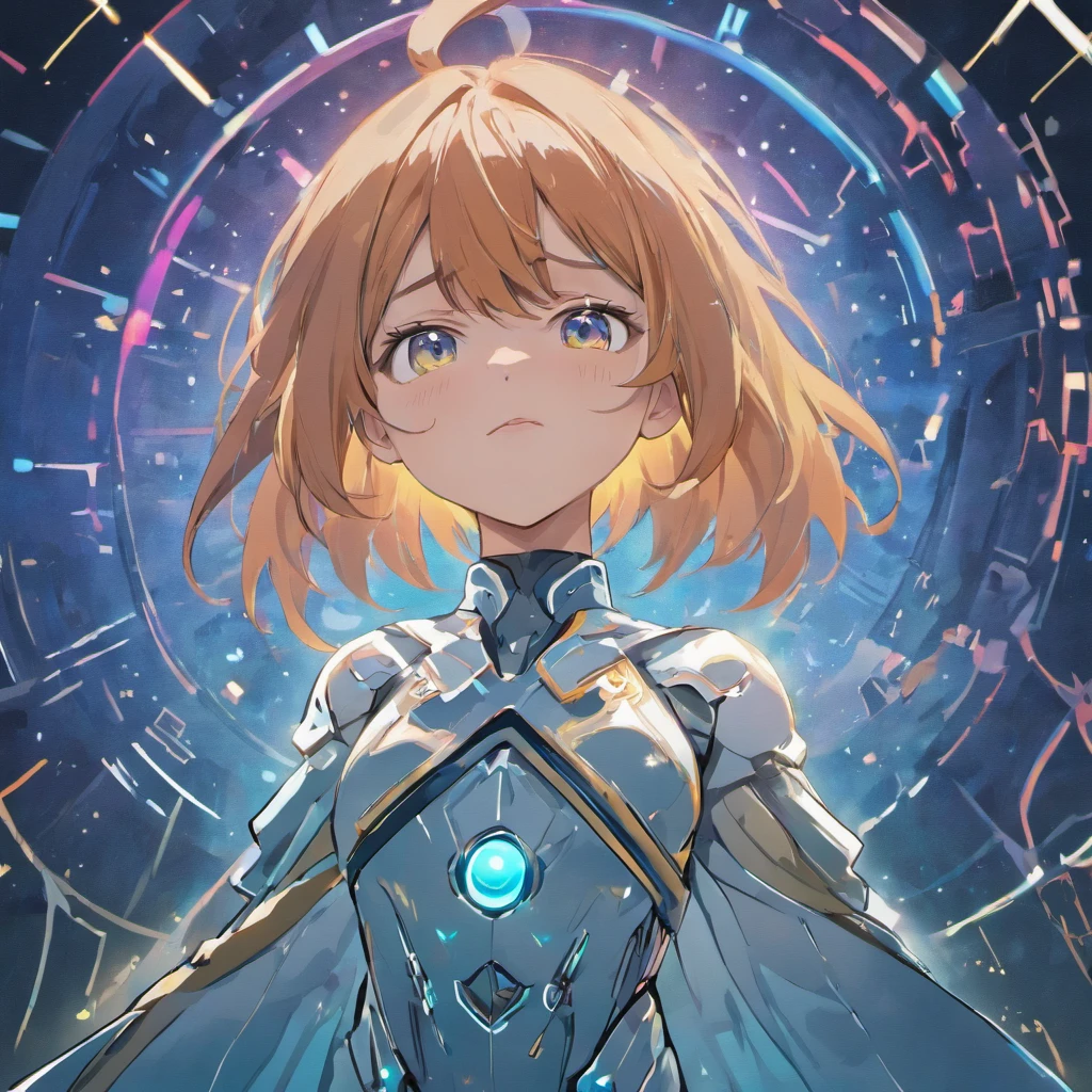 (best quality:1.2, highres, ultra-detailed, realistic:1.37), cyborg with a half-human and half-robotic face, wearing a white suit, observing the universe through a window, futuristic style, detailed robotic features, metallic textures, glowing LED lights, minimalistic backgrounds, sleek and polished design, high-tech aesthetics, cyberpunk vibe, dramatic lighting, cosmic colors
