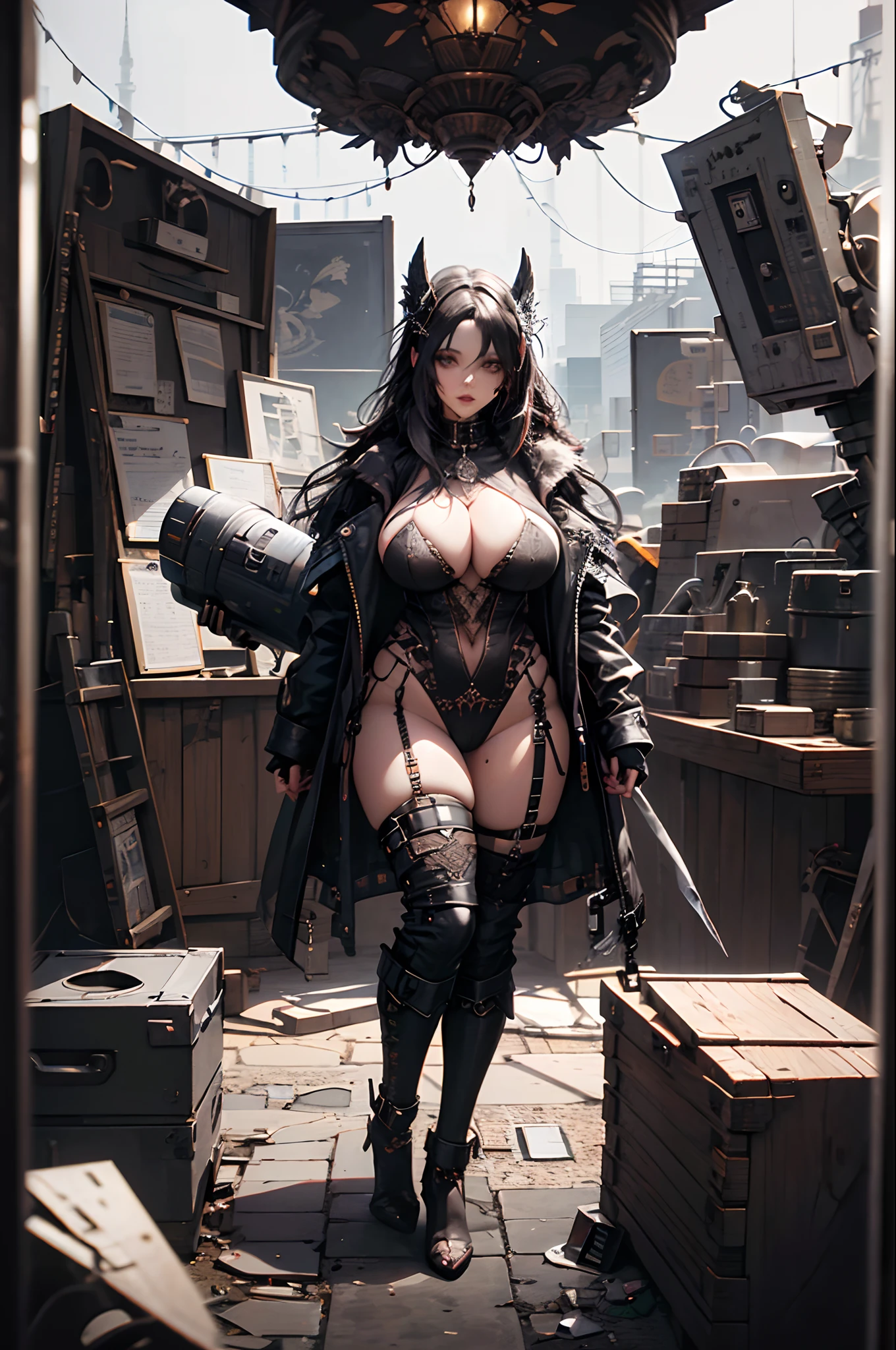 Thick thighs, goth, big boobs, looking at viewer, naked