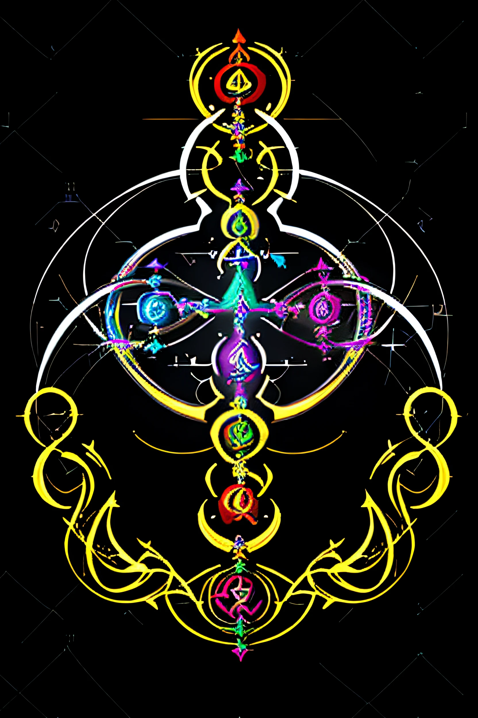 The words, "LITE'S LIGHTS". A logo for Lite's Lights. Make it cool, futuristic, galaxies, infinite, incorporate the symbol for OM in Sanskrit and the symbols for the 7 chakras.