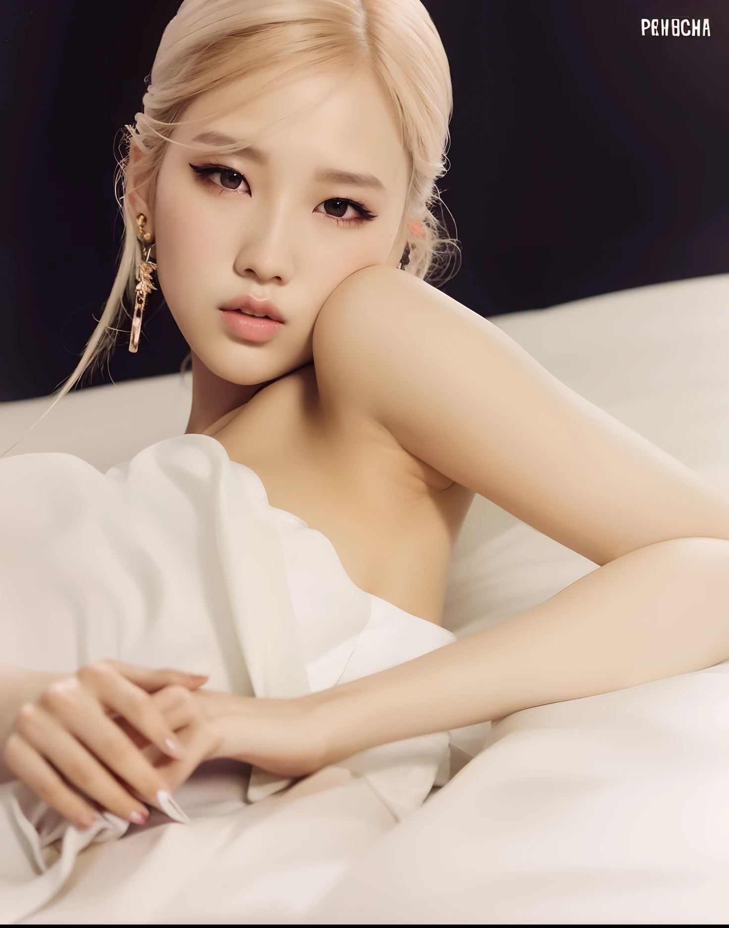 a close-up of a woman lying on a bed with a white sheet, Brillante por la lluvia, JIA, Parque Roseanne de Blackpink, foto de la revista, Jinyoung Shin, Sakimichan, portrait of female Korean idol, Sun Yunjoo, Yan, Lloviendo, Heonhwa Choe, Jossi de Blackpink, joya, Hermosa mujer surcoreana, Ruan Jia hermoso!