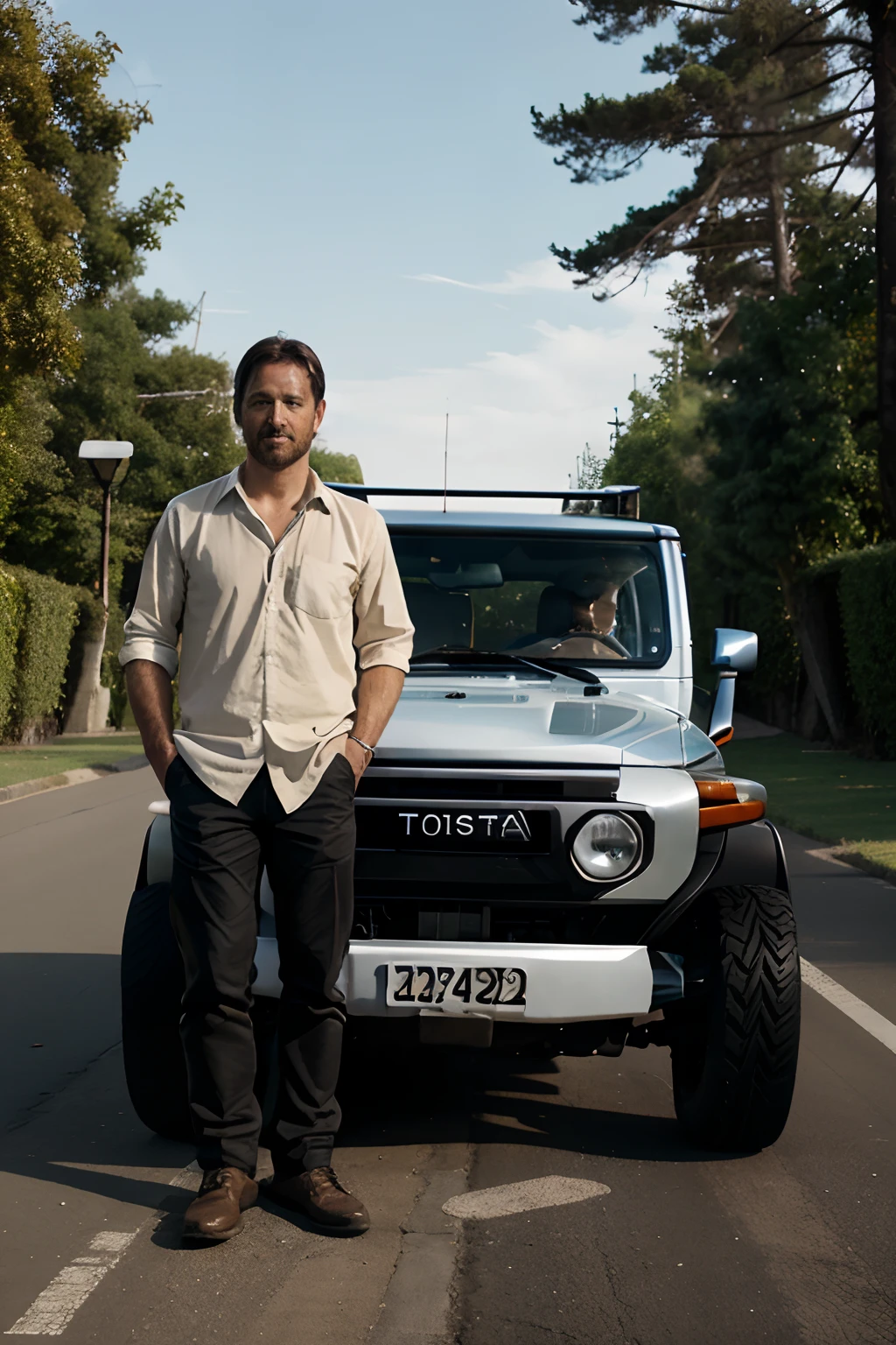 toyota Fj cruiser, german guy standing next to it