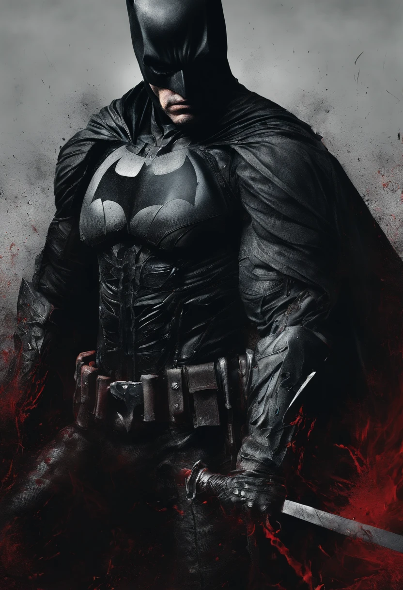 (best quality,highres,masterpiece:1.2),ultra-detailed,(realistic:1.37),Batman,full body,detail-rich eyes and face,combat stance,holding a red dagger,physically-based rendering,sharp focus,vivid colors,dark and moody lighting,noise reduction,gritty and dramatic art style
