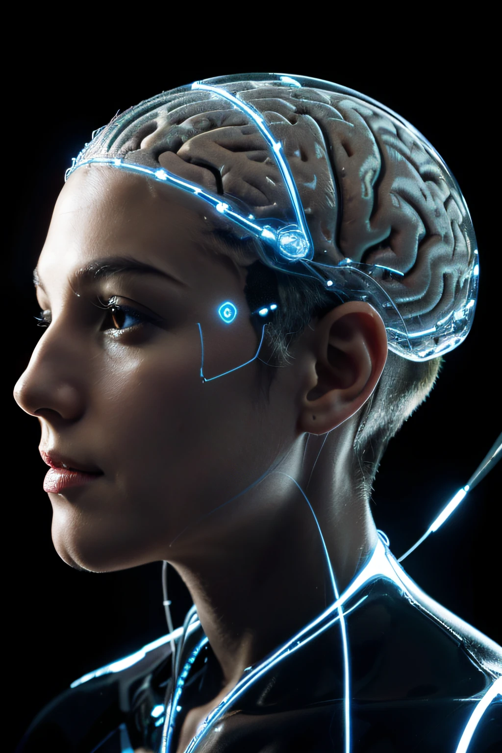 A transparent head with the brain in electrical activity between neurons