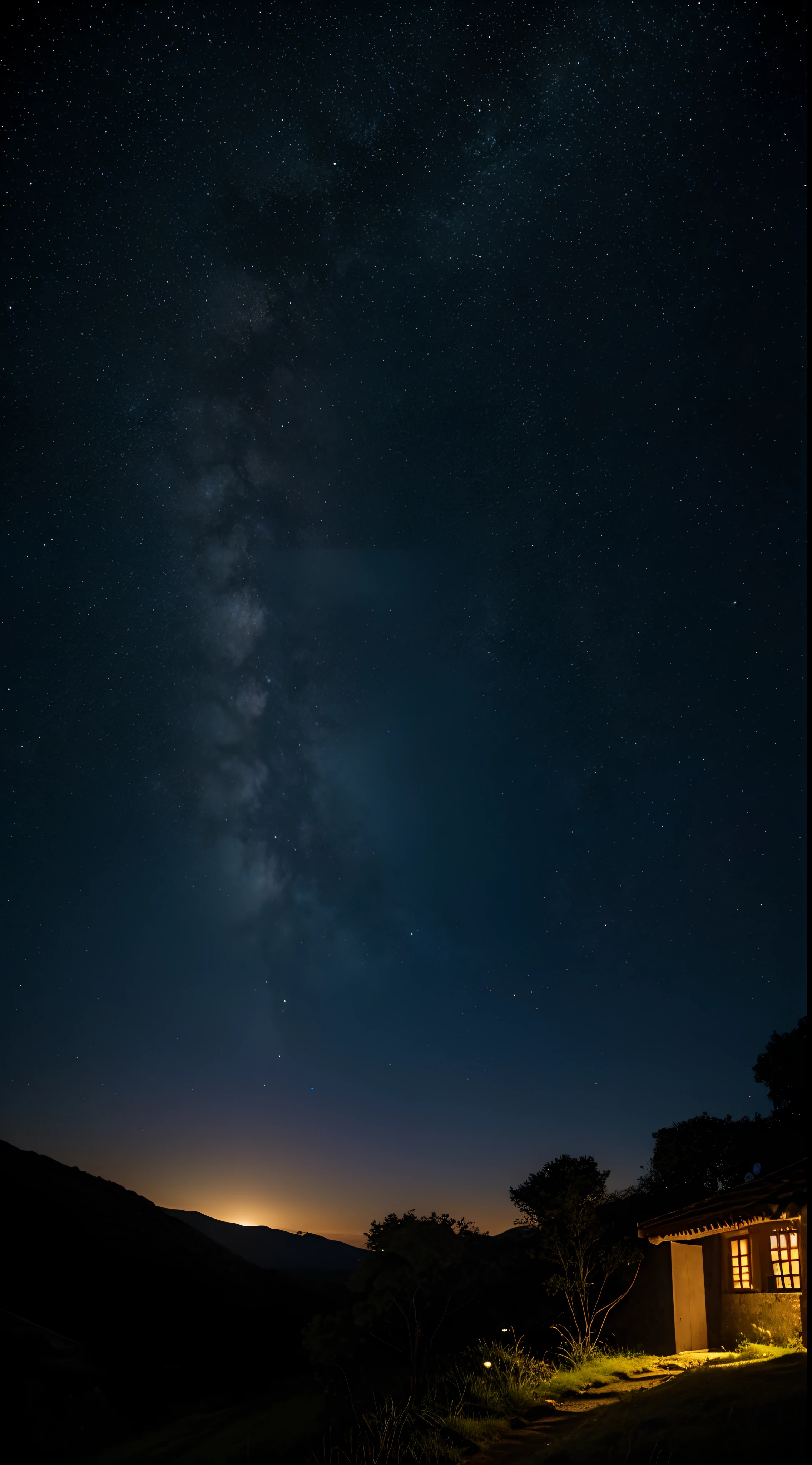 guerreiro derrotado, In the middle of a hill in the darkness of the night, with the starry sky