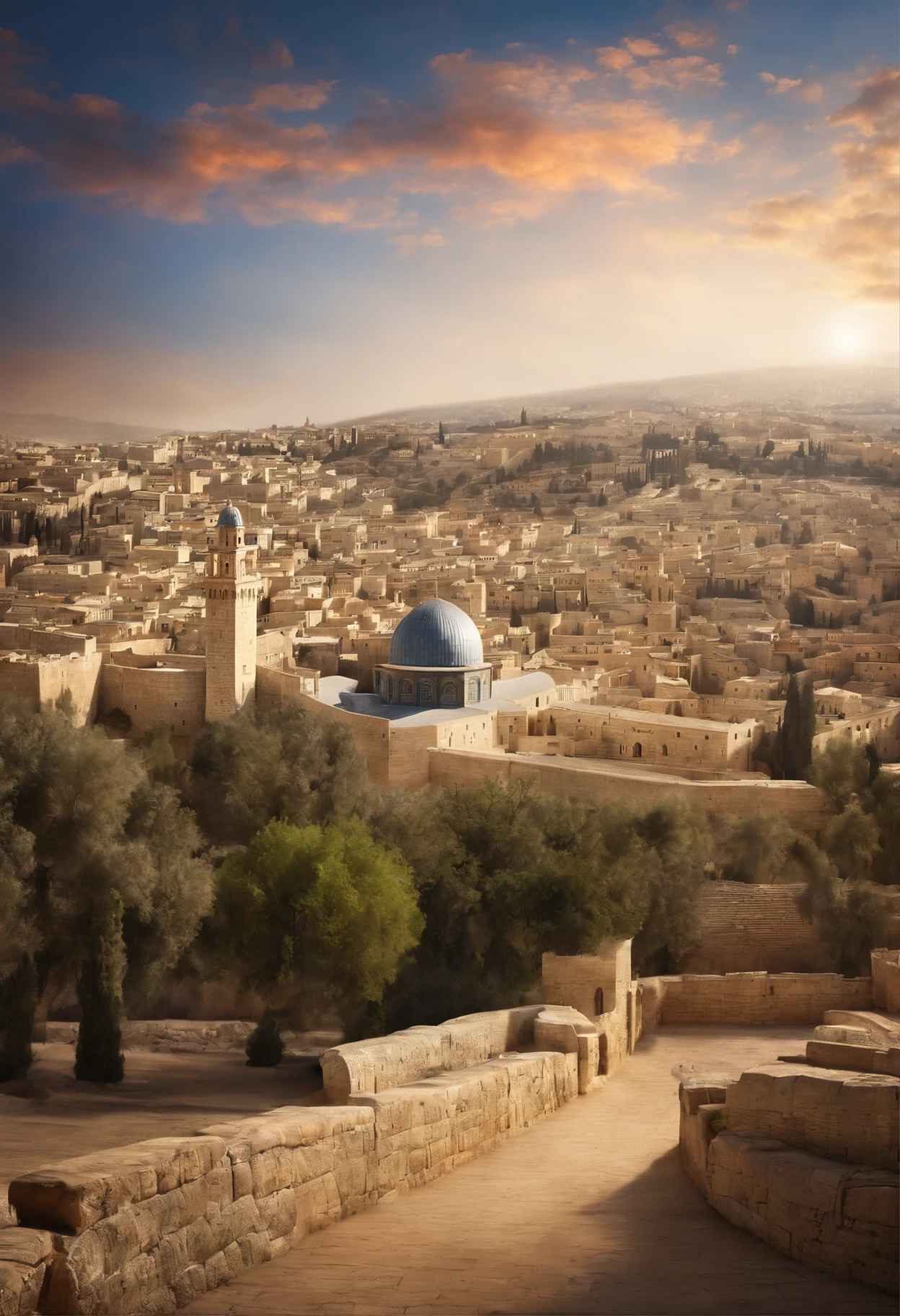 Ancient Jerusalem, from the time of Christ, realistic image, sky with clouds, 16:9, 4K --auto --s2