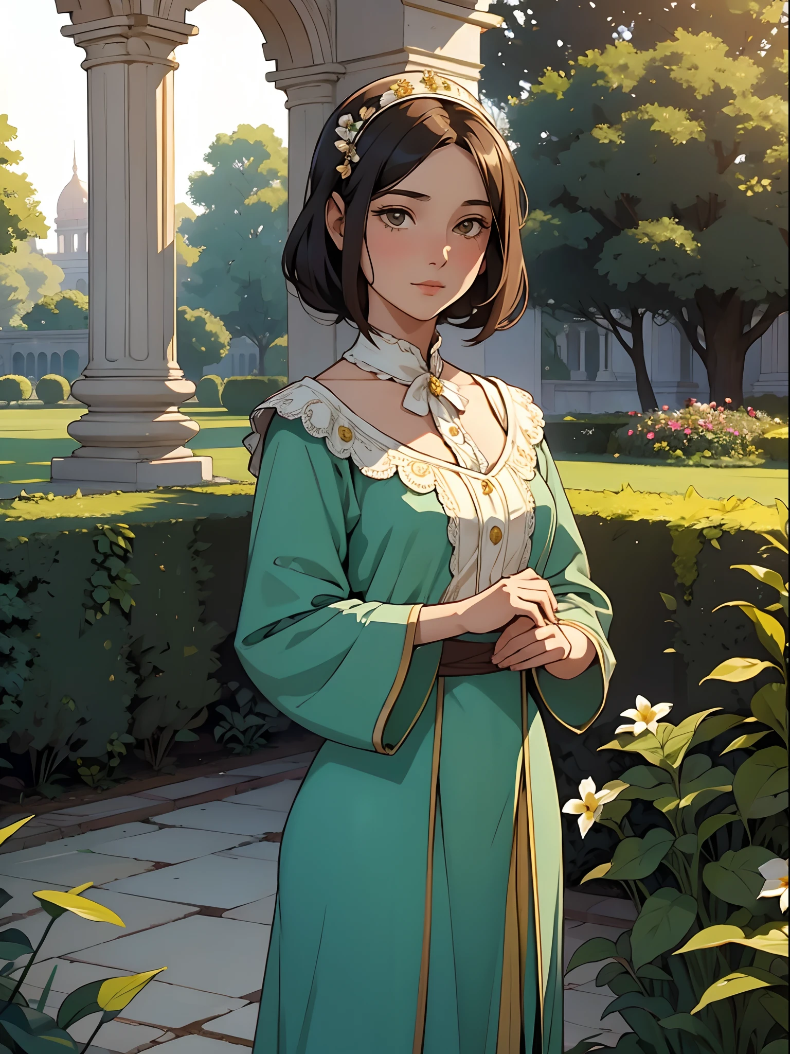 a girl from 1920, garden, palace