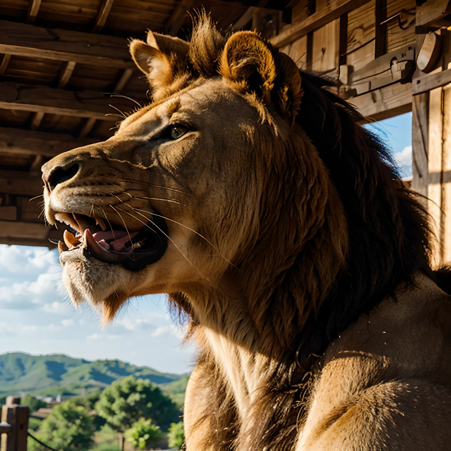 Horse with angry lion face