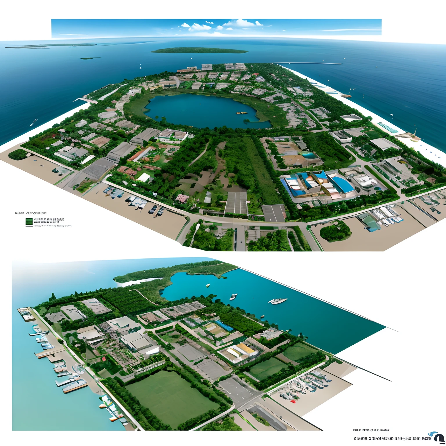 modern housing site plan design for fishermen, location in the coastal area of Java Island, distance between the housing and the beach border is around 100 m, the fishing boat docking location is near the mouth of the river, the pier design for the fishing boat docking is a combination of modern architectural style with traditional Indonesian architectural style, The pier where the fishing boats are located consists of a permanent concrete pier and a floating pier, the vegetation arrangement of the residential area uses a variety of typical Indonesian coastal plants. with near water features and plants everywhere, extreme plus resolution fantasy concept art, intricate details to everything visible, sharp lighting, dramatic light by denis villeneuve, strong emphasis on alphonse mucha, makoto shinkai