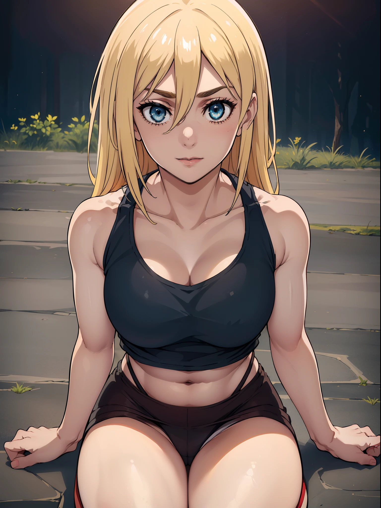 (day:1.7), Forest background,
sitting on the floor,sleeveless,((cropped tank top, panties, thug, blood on hands, blood on hair, dominant mistress, prison, doing something sadistic and savage)), thighs,
blonde hair,blue eyes,bangs, Long_hair,(hair between eyes:1.3),
1 girl, 20yo,mature female,Beautiful Finger,Beautiful long legs,Beautiful body,Beautiful Nose,Beautiful character design, perfect eyes, perfect face,
looking at viewer, in the center of the image,focus on face,
NSFW,official art,extremely detailed CG unity 8k wallpaper, perfect lighting,Colorful, Bright_Front_face_Lighting,
(masterpiece:1.0),(best_quality:1.0), ultra high res,4K,ultra-detailed,
photography, 8K, HDR, highres, absurdres:1.2, Kodak portra 400, film grain, blurry background, bokeh:1.2, lens flare, (vibrant_color:1.2)
(Beautiful,Large_Breasts:1.2), (beautiful_face:1.5),(narrow_waist),