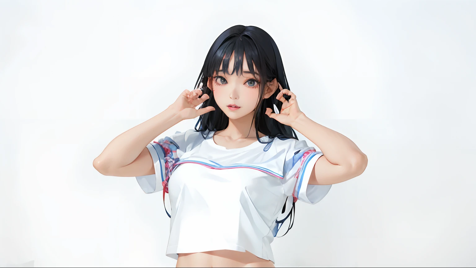 araffe woman in a white shirt and blue shorts posing for a picture, korean idol, tzuyu from twice, jaeyeon nam, lalisa manobal, portrait of female korean idol, wan adorable korean face, cute korean actress, park ji-min, bae suzy, lee ji - eun, lee ji-eun, heonhwa choe