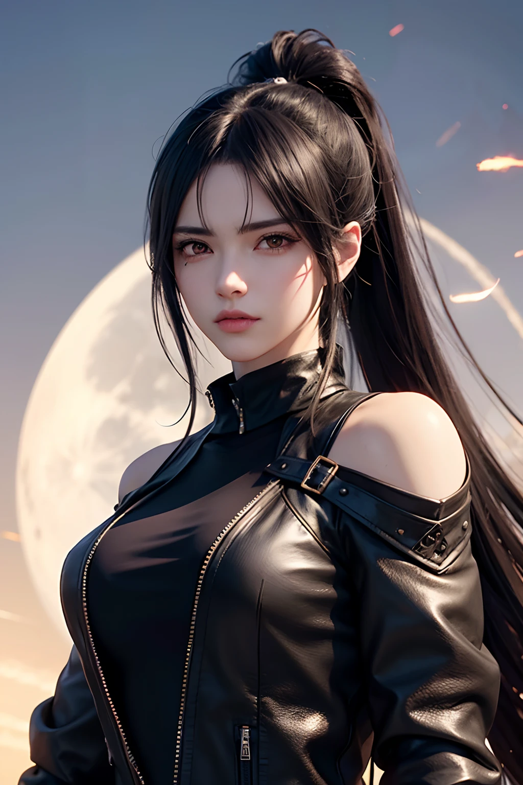 Super female vampire,black-clad,Conflict impact,The wind blows hair,The fire burst into the sky,blue color eyes,Photoreality,tmasterpiece,hentail realism,Photoreality,hight contrast,8K high-definition,Render the atmosphere,A detailed,ultra - detailed,超A high resolution,(真实感:1.4),A high resolution,A detailed,richcolors