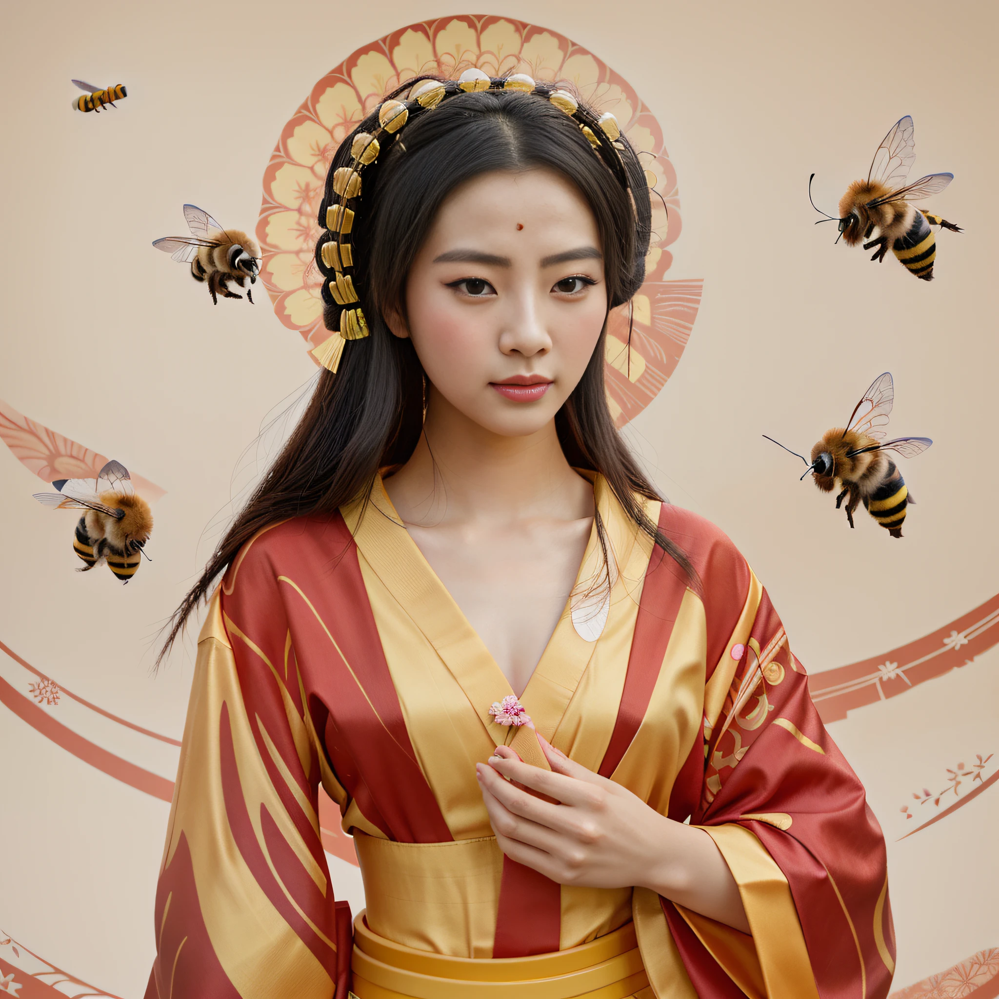 arafed image of a woman in a kimono, with bees flying around her, ancient chinese princess, a beautiful fantasy empress, ancient asian dynasty princess, ancient chinese beauties, inspired by Yun Du-seo, a beautiful artwork illustration, palace , a girl in hanfu, chinese empress, beautiful character painting, inspired by Nishikawa Sukenobu, inspired by Lan Ying.